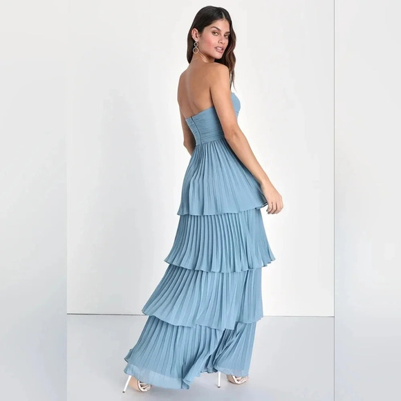 Lulus Seriously Sensational Light Blue Strapless Tiered Maxi Dress Wedding Party - Picture 5 of 9